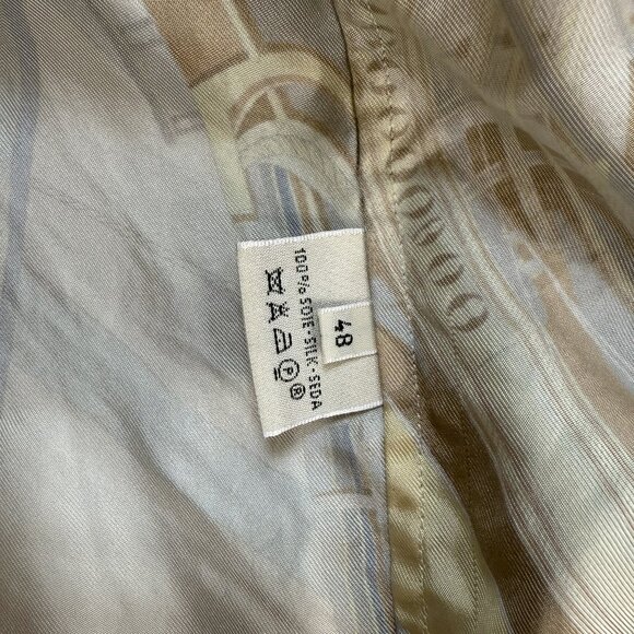 HERMES Vintage Face au Large Margiela Blue Ivory Silk Blouse FR48 Women XL 16 18 - Picture 16 of 16